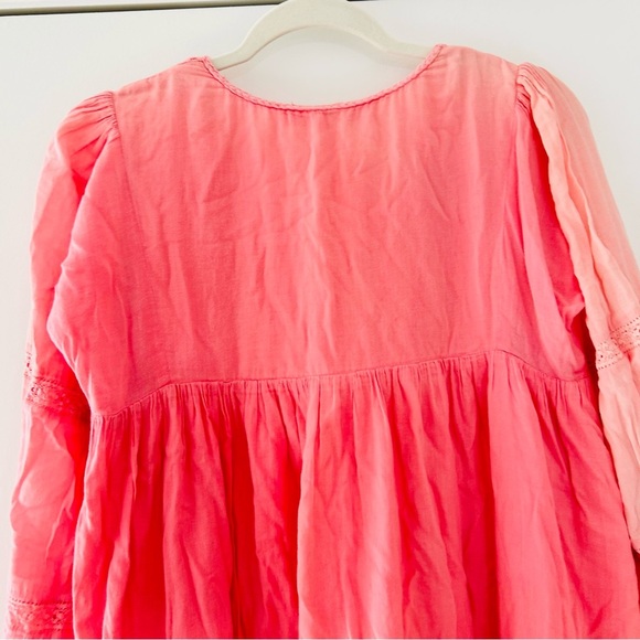 Orange and Pink Ruffled Tiered Sundress with Bishop Sleeves - Picture 8 of 9